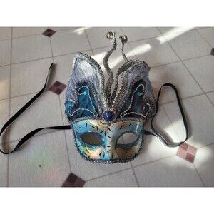 Butterfly Glitter Mardi Gras Masquerade Venetian Mask Blue Silver Party Costume